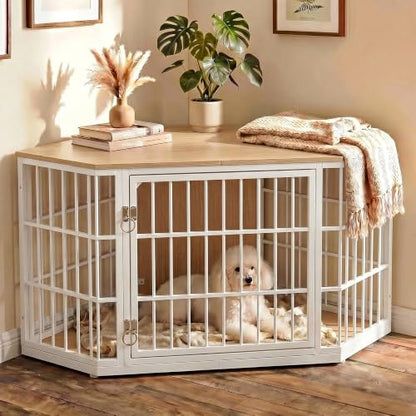 52 Inch Dog Crate Furniture Corner for Large Dogs, Natural, view 2