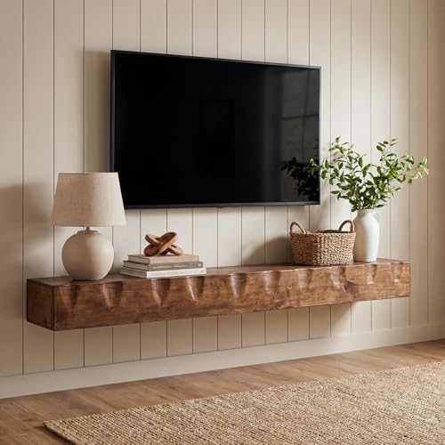 63" Solid Wood Floating TV Stand for TVs Up to 75", Rustic Brown, view 5