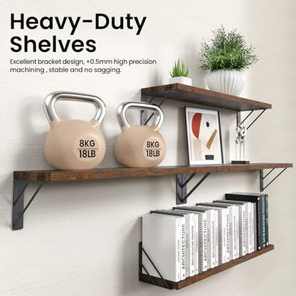 Wall Shelves for Bedroom Decor, Floating Shelves for Wall, Display Mounted Rustic Wood Shelf for Books,Plants,Corner Shelves for Bathroom,Kitchen,Living Room(Rustic Brown，23in，Set of 4)
