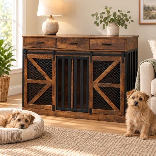Furniture Dog Crate for Medium to Large Dogs, 2-in-1 Wooden Kennel, view 2