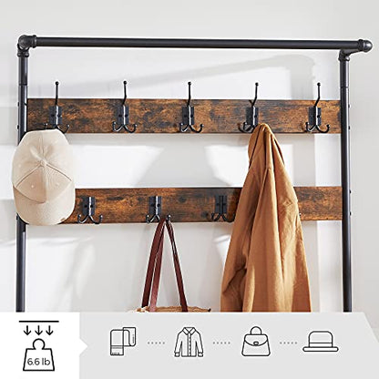VASAGLE Coat Rack and Storage Bench, Hall Tree with 9 Hooks, Steel Frame, view 7