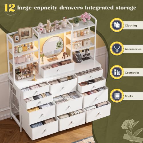 White Dresser for Bedroom with RGB LED Lights, Vanity Organizer, view 4