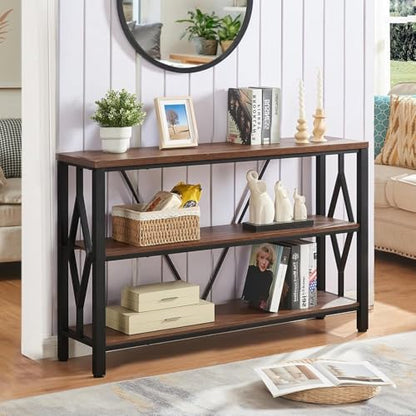 Sofa Console Table, Rustic Console Table with 3-Tier Storage, Engineered Wood Sofa Tables with Open Shelves, Heavy Duty Entryway Tables for Living Room, Hallway (47 Inch, Rustic Brown)