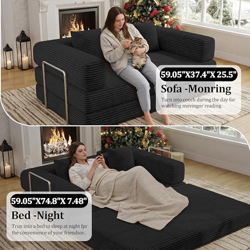 59 Inch Convertible Sofas Bed, 5-in-1 Futon Sofa Pull Out Sleeper Couch, view 7