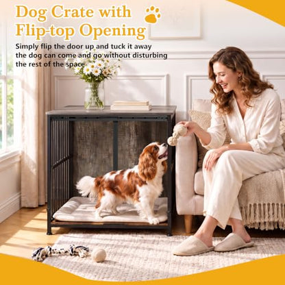 Heavy-Duty Dog Crate Furniture, 27 IN Wooden Dog Kennel with Flip-Up Door, view 7