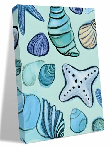 NuYeBiofx Ocean Shell Conch Cartoon Style Canvas Wall Art Prints,40"x28" Framed Picture Artwork Blue Printed Canvas Oil Painting for Living Room Bedroom Office,Ready to Hang