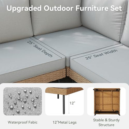8 Piece Patio Furniture Set, 8 Seats Outdoor Sectional Sofas with Thick Cushion, Wicker Outdoor Patio Furniture Set with Ottomans for Party, Garden, Backyard, Grey