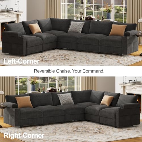 Sectional Couches for Living Room FSC Certified Velvet Modular Couch Oversized Cloud U Shaped Convertible Sleeper Sofa Chaise Detachable Armrest Cushion (Chenille Grey, U Shape 8 Seat)