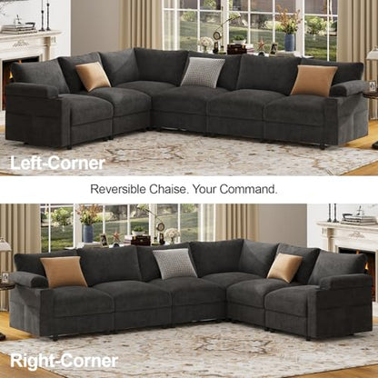 Sectional Couches for Living Room FSC Certified Velvet Modular Couch Oversized Cloud U Shaped Convertible Sleeper Sofa Chaise Detachable Armrest Cushion (Chenille Grey, U Shape 8 Seat)