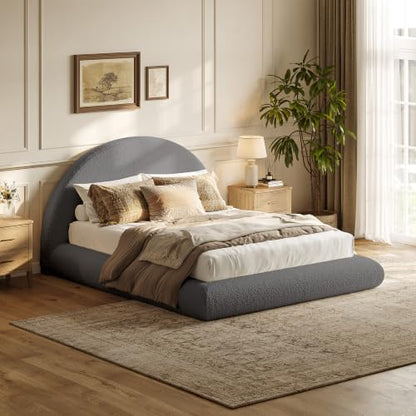 Queen Upholstered Platform Bed Frame with Arched Boucle Headboard, view 6