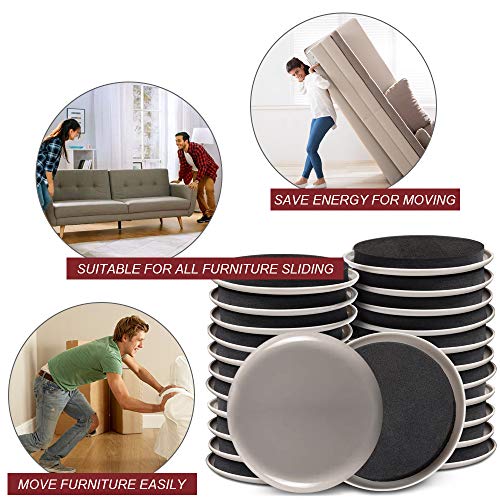 Furniture Sliders for Carpet - 20 PCS Heavy Duty Moving Pads 3 1/2" - Sliders for Furniture on Carpet, Reusable Furniture Moving Sliders for Easy Glide