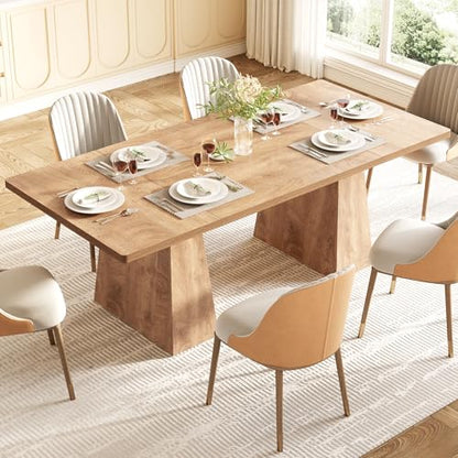 Dining Table for 6 People, Wooden Table, Rectangle Furniture with Heavy Duty Legs, Modern Kitchen Table for Home, Dining Room, Oak