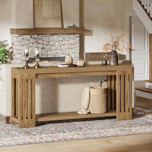 Tribesigns 70.9-Inch Extra Long Entryway Table, Farmhouse Sofa Console Table with Vertical Stripe Legs, 2-Tier Entry Furniture for Living Room, Hallway, Entrance (Light Brown)