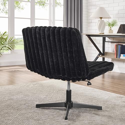 Roundhill Blynn Adjustable Swivel Criss Cross Chair, Wide Seat Office Chair Vanity Chair, Black