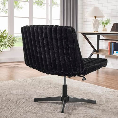Roundhill Blynn Adjustable Swivel Criss Cross Chair, Wide Seat Office Chair Vanity Chair, Black