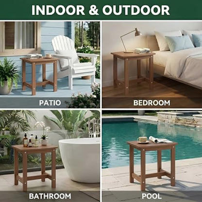 Outdoor Side Table, HIPS Adirondack Small Single Table, Waterproof Square Outside Table, Balcony Modern End Tables for Patio, Pool, Beach, Porch, Deck, Indoor or Outdoor Use, Brown