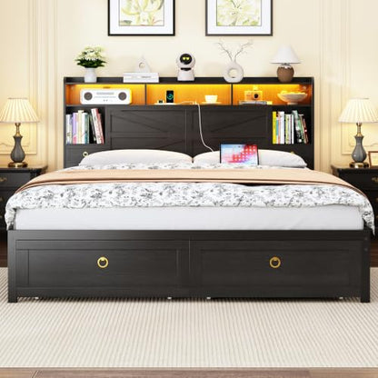 King Bed Frame with Storage Headboard, view 2