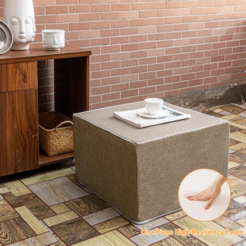 Outdoor Ottoman 20x20x14 Inches Outdoor Square Ottomans for Patio Modern Lightweight Foam Stuffed Pouf Outdoor Footstool Footrest (Coffee)