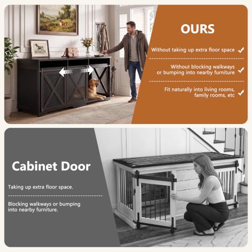 94.5'' XXXL Double Dog Crate Furniture, Wooden Dog Furniture Crate, Black, view 7