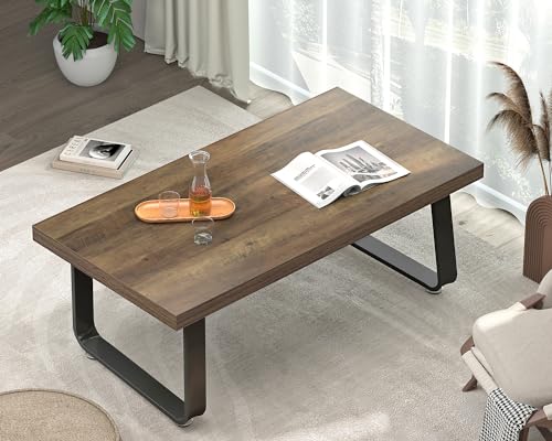 47" Rustic Industrial Coffee Table - Farmhouse Modern Minimalist Center Table with Wood & Metal Legs,Cocktail Table for Living Room, Bedroom, Home Office, Rustic Oak