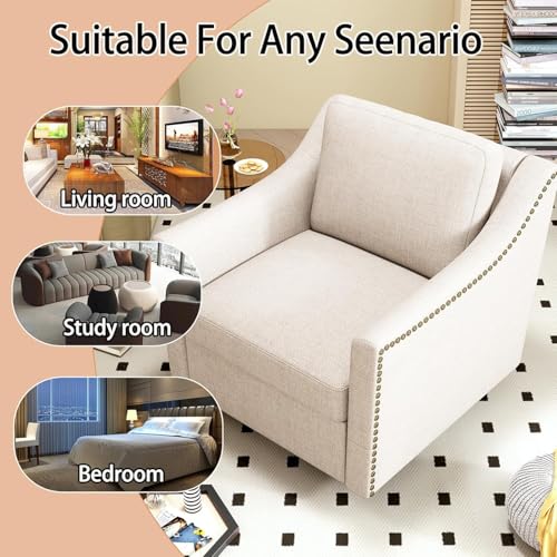 Swivel Accent Chair Set of 2，Armchair，Bronze Nail Decoration Comfy Living Room Chair,Single Sofa Chair，Reading Chairs,for Living Room Bedroom Reading Apartment (Cream, 2 Cream)