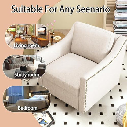 Swivel Accent Chair Set of 2，Armchair，Bronze Nail Decoration Comfy Living Room Chair,Single Sofa Chair，Reading Chairs,for Living Room Bedroom Reading Apartment (Cream, 2 Cream)