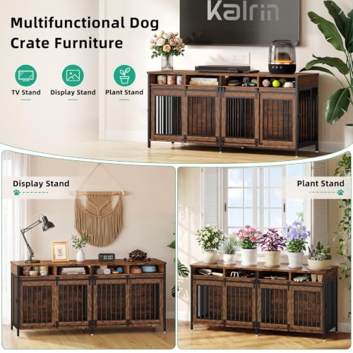 78.7" Dog Crate Furniture with Removable Divider and Drawers, view 5