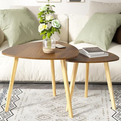 Bamboo Nesting Triangle End Table,Set of 2 Side Table Modern Minimalist Coffee Table for Living Room (Walunt)