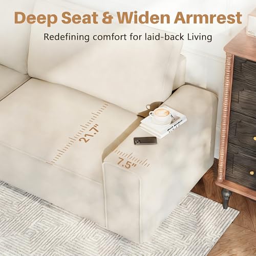 85'' Chenille Couch for Living Room, 3 Seater Comfy Sofa with Wide Armrest, Thick Spring Cushions, Modern Cloud Couch for Apartment, Office, Bedroom, Small Space, Chenille Beige