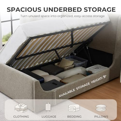 Queen Size Lift Up Storage Bed Frame, Tall Headboard, Sleigh Bed, view 6