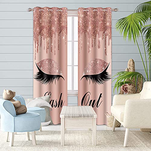 Unicorn Eyelash Print Curtain, Lash Out Pink Gold Drips (No Glitter No Sequin) Room Darkening Thermal Insulated Blackout Window Drapes for Living, Bedroom, 42"x 84", 2 Panels, CLLSSP771