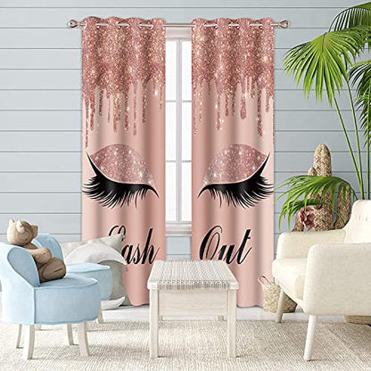 Unicorn Eyelash Print Curtain, Lash Out Pink Gold Drips (No Glitter No Sequin) Room Darkening Thermal Insulated Blackout Window Drapes for Living, Bedroom, 42"x 84", 2 Panels, CLLSSP771