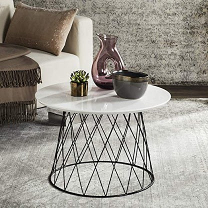 Safavieh FOX4245C Home Collection Roper Retro Mid-Century White and Black Wood End Table