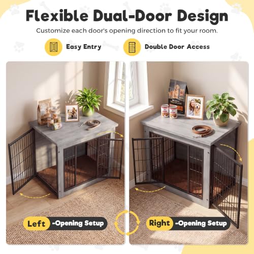 3-in-1 Wooden Dog Crate Furniture, Side Table & Kennel with Cushion, view 3