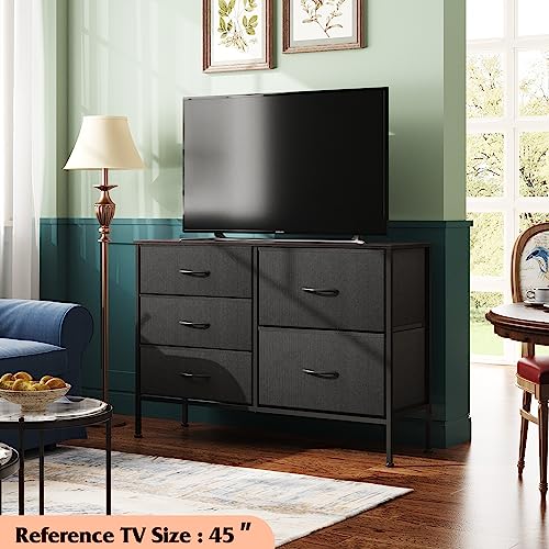 5 Drawer Black Fabric Dresser for Bedroom, Wide Storage Chest, view 3