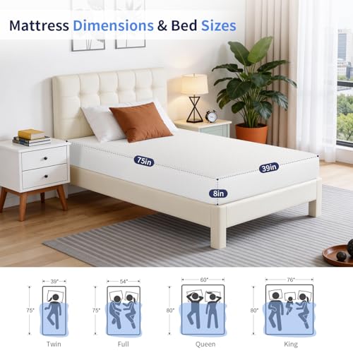 | 8 Inch Twin Mattress | Medium Firm | Gel Memory Foam | White, view 7