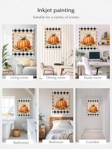NuYeBiofx Thanksgiving Orange Pumpkin Sunflower Canvas Wall Art Prints,30"x20" Framed Picture Artwork Fall Leaf Buffalo Plaid Printed Canvas Oil Painting for Living Room Bedroom Office,Ready to Hang