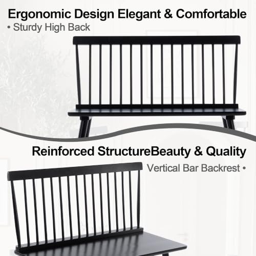 Entryway Bench, Black Dining Bench with Spindle Back, view 5