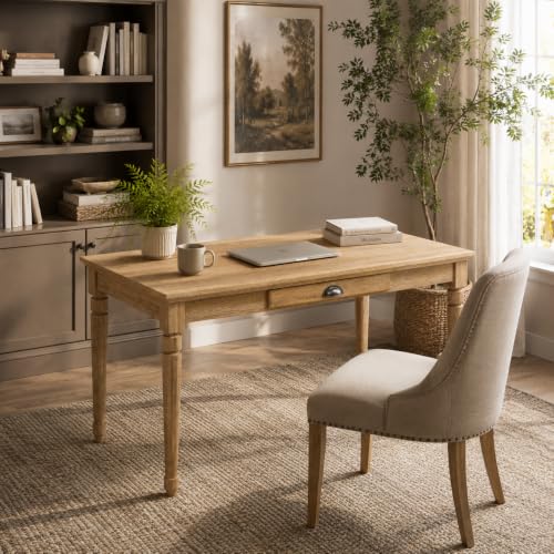 60" Rustic Farmhouse Wood Writing Desk with Storage Drawer, view 2