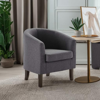 Living Room Chair, Linen Round Accent Barrel Chair, Club Tub Sofa Chair for Bedroom, Corner Chair with Flared Legs and Cozy Soft Padding - Highland (Gray)