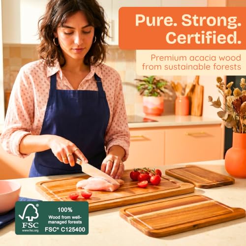 Non-Toxic Acacia Cutting Board Set of 3, Mineral Oil Free, Plastic Free, view 6