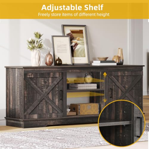 Farmhouse TV Stand for TVs up to 65, Double Barn Doors, Rustic Oak, view 5