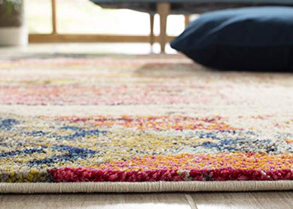 SAFAVIEH Monaco Collection Area Rug - 8' x 11', Light Grey & Multi, Boho Chic Tribal Distressed Design, Non-Shedding & Easy Care, Ideal for High Traffic Areas in Living Room, Bedroom (MNC222G)