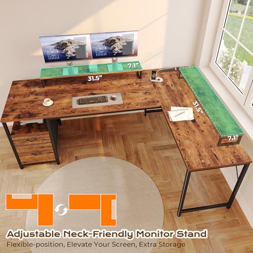 63 Inch L Shaped Desk with Power Outlets and USB-C Port, view 7