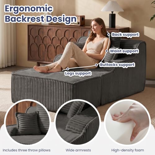 Oversized Chaise Lounge Chair Indoor, Corduroy Boneless Couch Sofa Bed, view 5