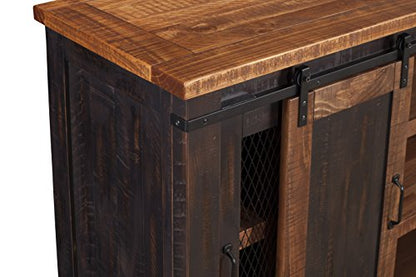 Martin Svensson Home 65" Solid Pine Wood Entertainment Center with Storage. Rustic TV Stand for TVs up to 70." Sliding Doors, Adjustable Shelves & Cable Management – Black and Honey Finish