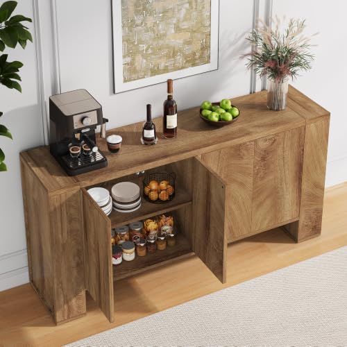 59" Sideboard Buffet Cabinet with Adjustable Shelves, Oak, view 5
