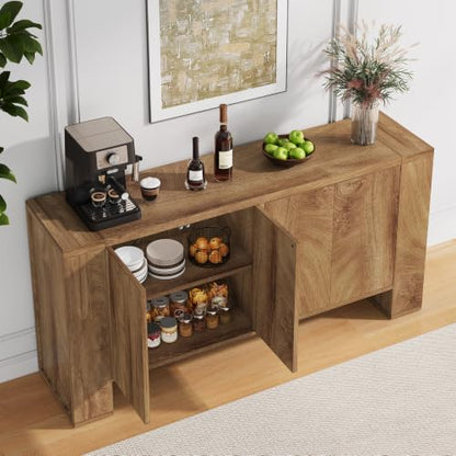 59" Sideboard Buffet Cabinet with Adjustable Shelves, Oak, view 5