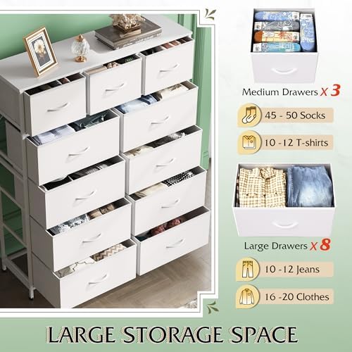 Tall Dresser for Bedroom, 11 Drawer Chest of Drawers, White, view 6