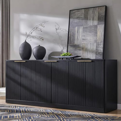 67" Fluted Black Buffet Cabinet with 6 Doors Storage, view 2